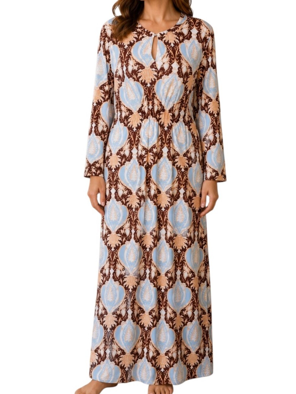 BedHead Art Deco Print Long Sleeve Pajama Gown | Size Medium